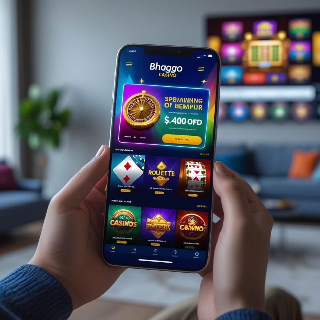 bhaggo app interface showing casino and sportsbook on a phone
